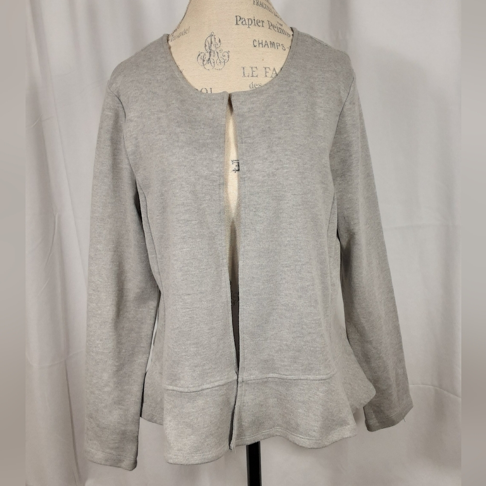 Jane And Delansey Gray Open Front Peplum Cotton Blazer.  NWT Size Large.
